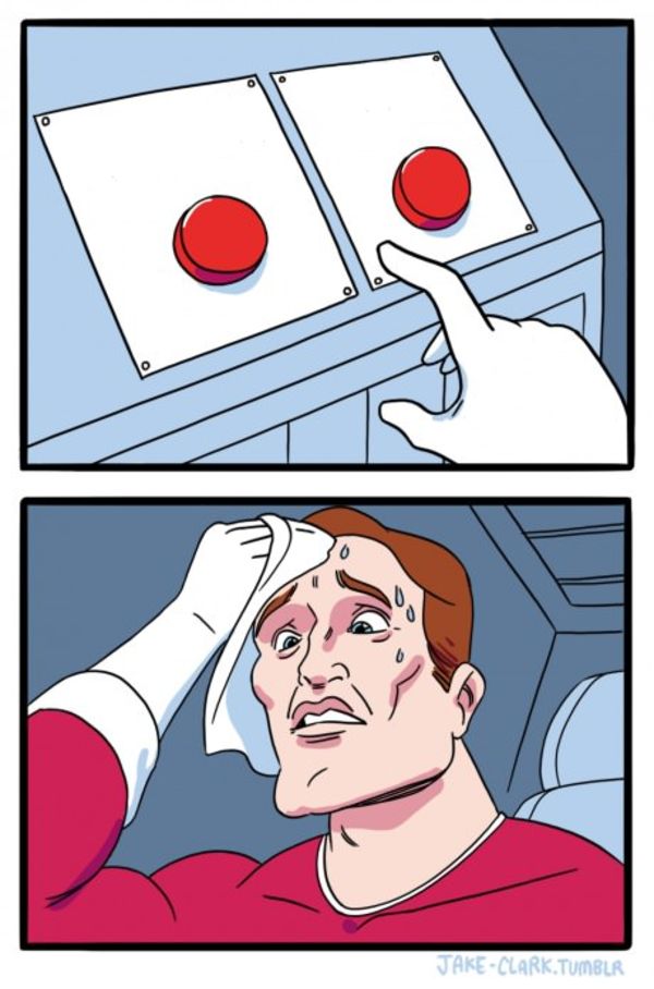 Two Buttons meme about SKIMS